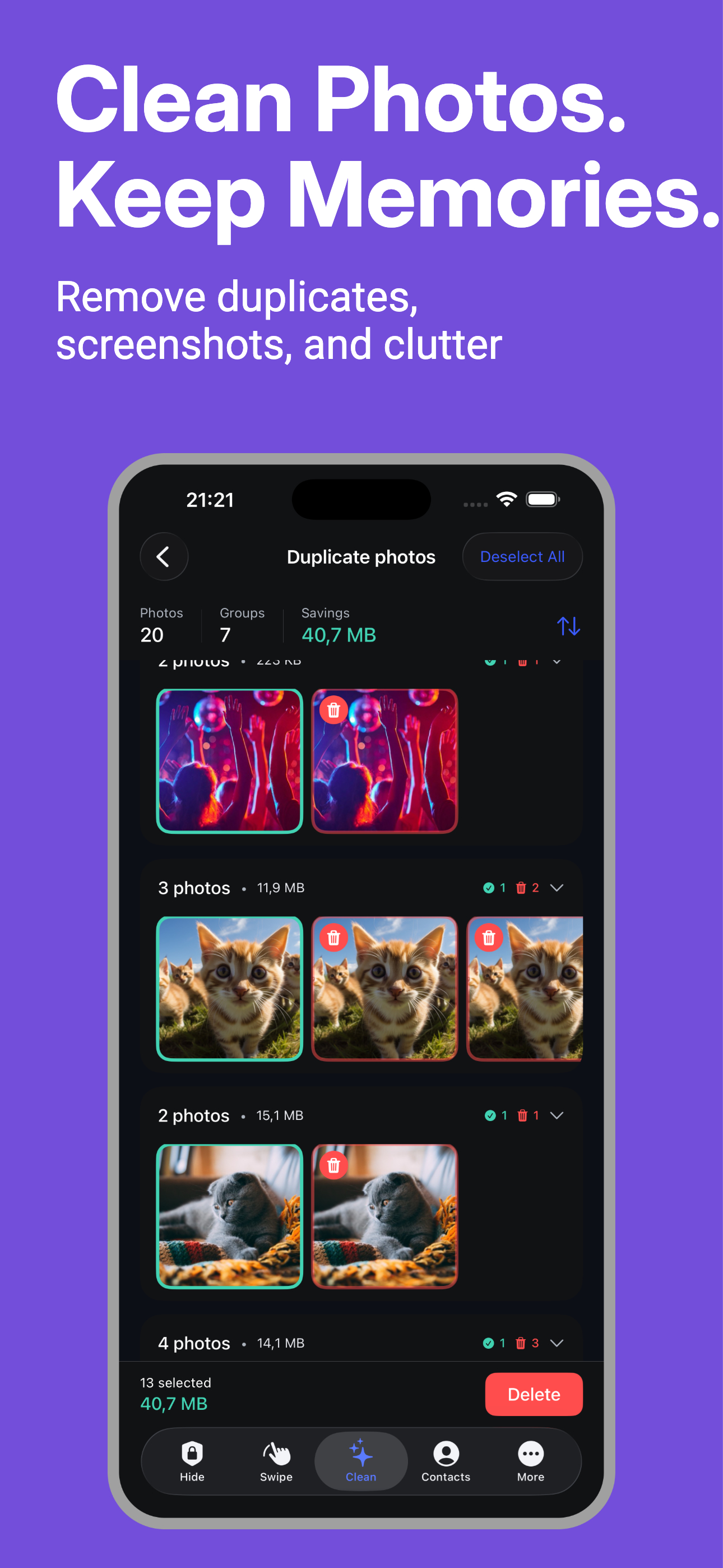 Duplicates cleaning screen