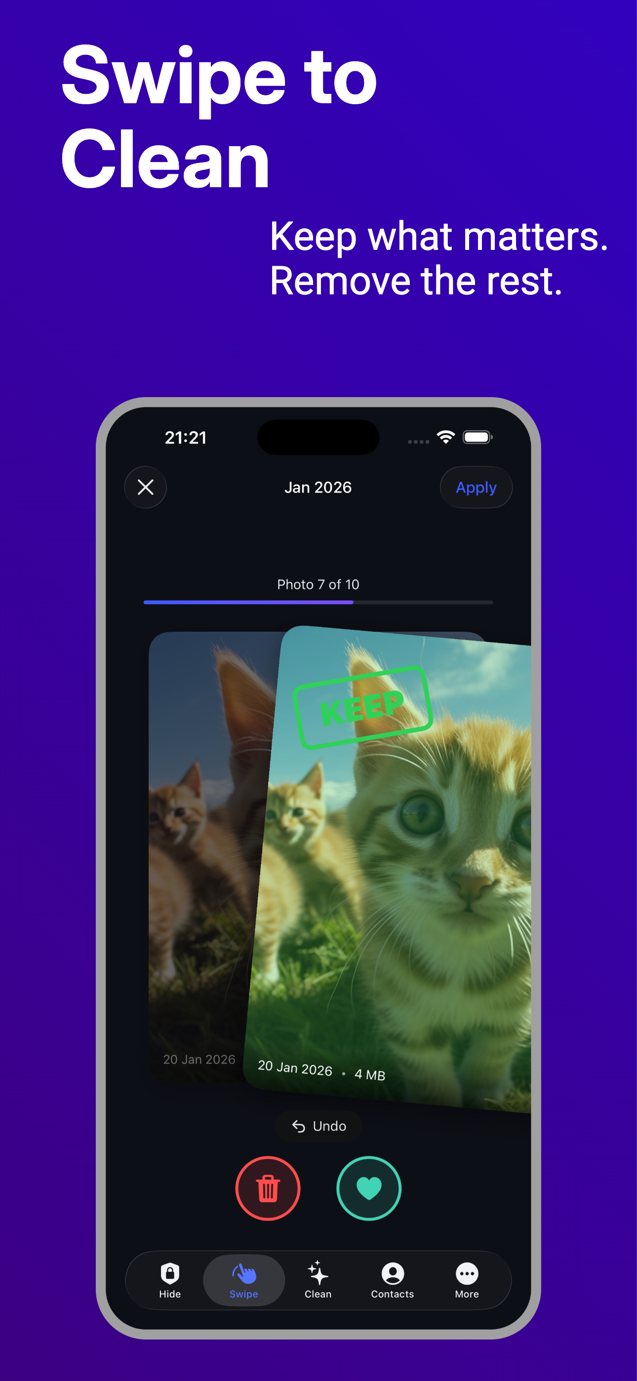 Swipe-to-clean screen