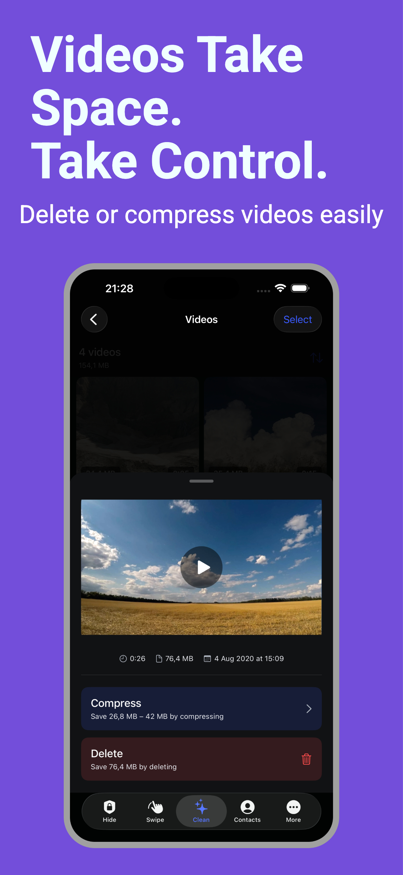 Videos delete or compress screen
